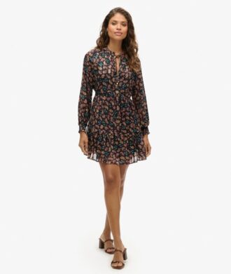 Bedrukte metallic mini-jurk met lange mouwen