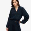 Blouse met lange mouwen, kanten rand en smockwerk