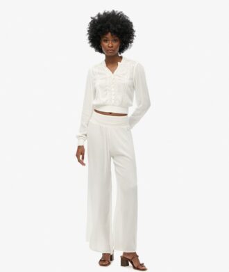 Blouse met lange mouwen, kanten rand en smockwerk