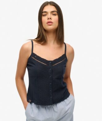 Cami-top met knoopsluiting en kant