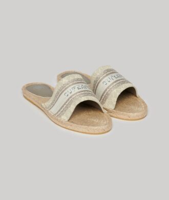 Canvas espadrille-slippers met overlay