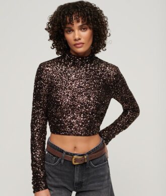 Crop top met lange mouwen en pailletten