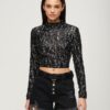 Crop top met lange mouwen en pailletten Crop top met lange mouwen en pailletten