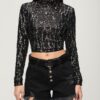 Crop top met lange mouwen en pailletten Crop top met lange mouwen en pailletten
