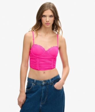Crop-top met ruches en mesh