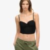 Crop-top met ruches en mesh