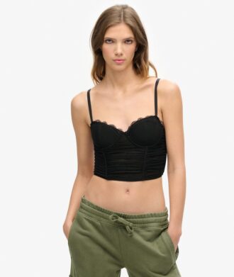 Crop-top met ruches en mesh