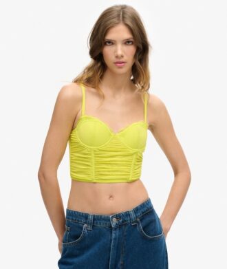 Crop-top met ruches en mesh