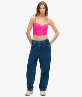 Crop-top met ruches en mesh
