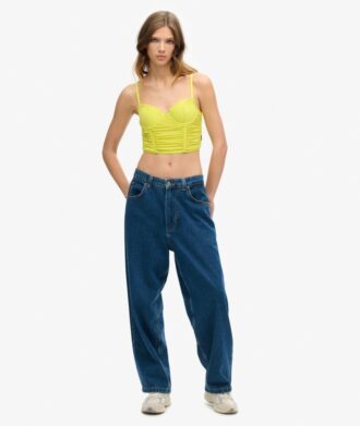 Crop-top met ruches en mesh