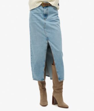 Denim maxi-rok met split