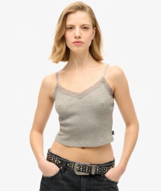 Essentiële cropped cami-top met kanten rand