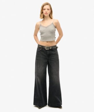 Essentiële cropped cami-top met kanten rand