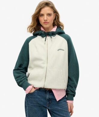 Essentiële oversized raglan-hoodie met rits en logo