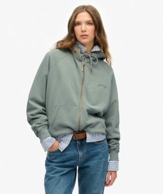 Essentiële oversized raglan-hoodie met rits en logo