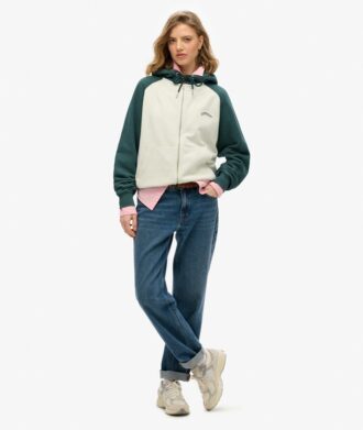 Essentiële oversized raglan-hoodie met rits en logo