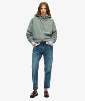 Essentiële oversized raglan-hoodie met rits en logo