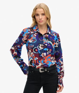 Getailleerd 70s-overhemd met print