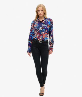 Getailleerd 70s-overhemd met print