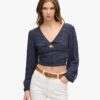 Geweven crop top met lange mouwen