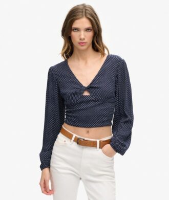 Geweven crop top met lange mouwen