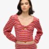 Geweven crop top met lange mouwen