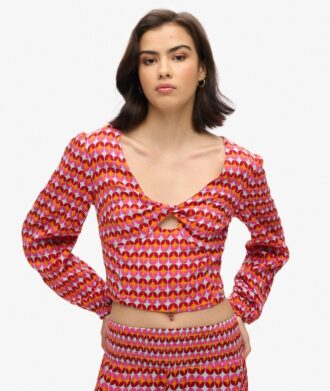Geweven crop top met lange mouwen