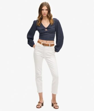 Geweven crop top met lange mouwen