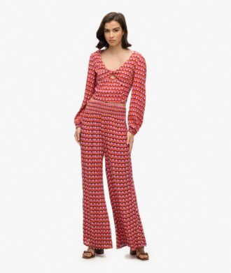 Geweven crop top met lange mouwen