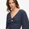 Geweven crop top met lange mouwen