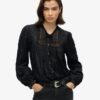Geweven kanten blouse met lange mouwen