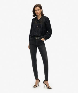 Geweven kanten blouse met lange mouwen