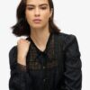 Geweven kanten blouse met lange mouwen