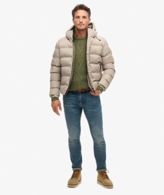 Hooded Tweed Sport Puffer Jacket
