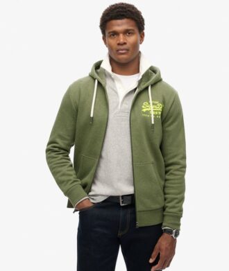 Hoodie met rits en neon Vintage logo-print
