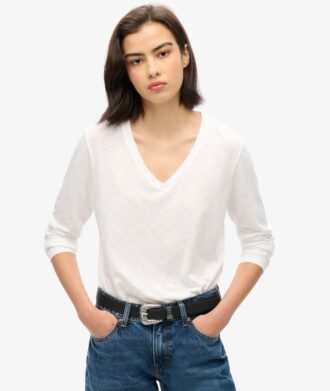 Jersey top met lange mouwen en V-hals
