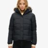 Kort Hooded Puffer jack met capuchon van imitatiebont Kort Hooded Puffer jack met capuchon van imitatiebont