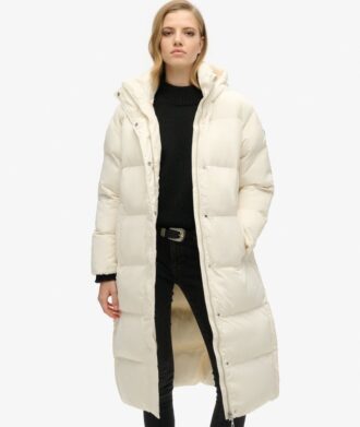 Lange Puffer-Jacke mit Capuchon