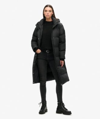 Lange Puffer-Jacke mit Capuchon