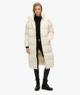 Lange Puffer-Jacke mit Capuchon