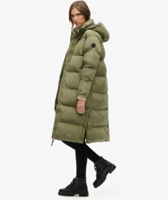Lange Puffer-Jacke mit Capuchon