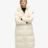 Lange Puffer-Jacke mit Capuchon
