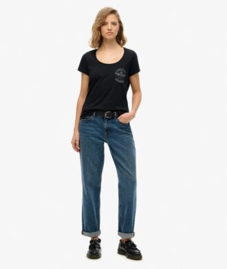 Lo-Fi Biker T-shirt met ronde hals