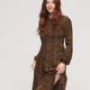 Maxijurk met print en smockwerk Maxijurk met print en smockwerk
