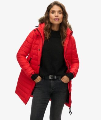 Middenlang pufferjack met Hooded capuchon van imitatiebont