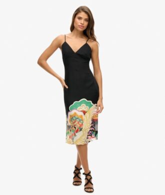 Midi-cami-jurk met print