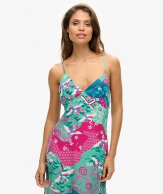 Midi-cami-jurk met print