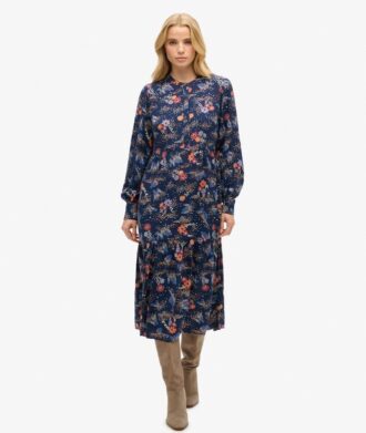 Midi-jurk met lange mouwen en gelaagde look