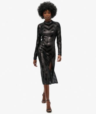 Midi-jurk met open rug en chevronpatroon