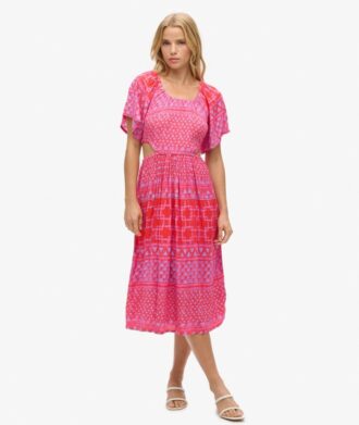 Midi-jurk met print en uitsnijdingen
